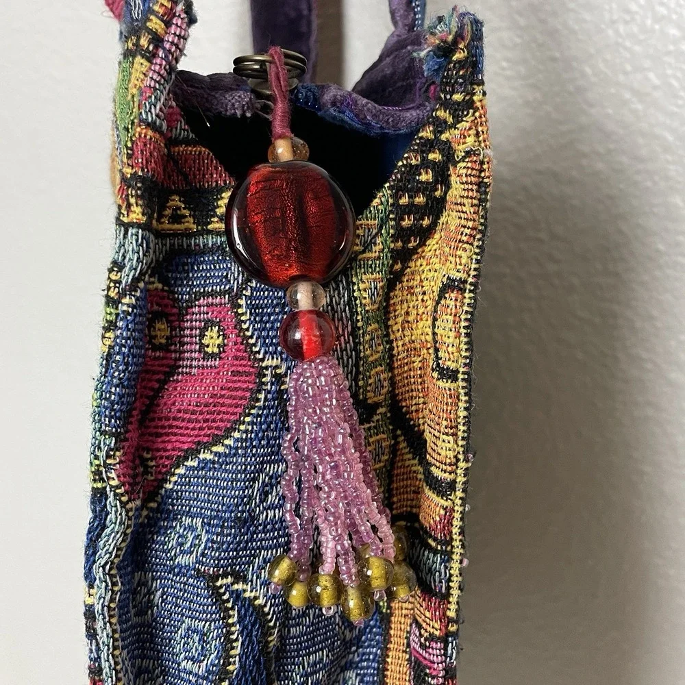 Laurel Burch Tapestry Cats Dogs Sequins Shoulder Bag‎ Purse Tote
